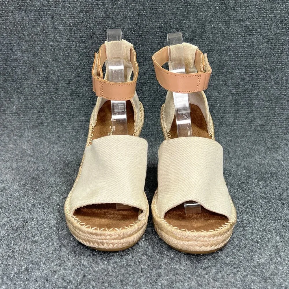Toms Marisol Wedge Sandals Women's 9 Cream Canvas Espadrille Ankle Strap‎ Shoes